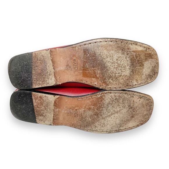 TOD’S Classic Red Pebbled Leather Driving Loafer Flat Shoes in Women’s US Size 9 - Picture 7 of 9